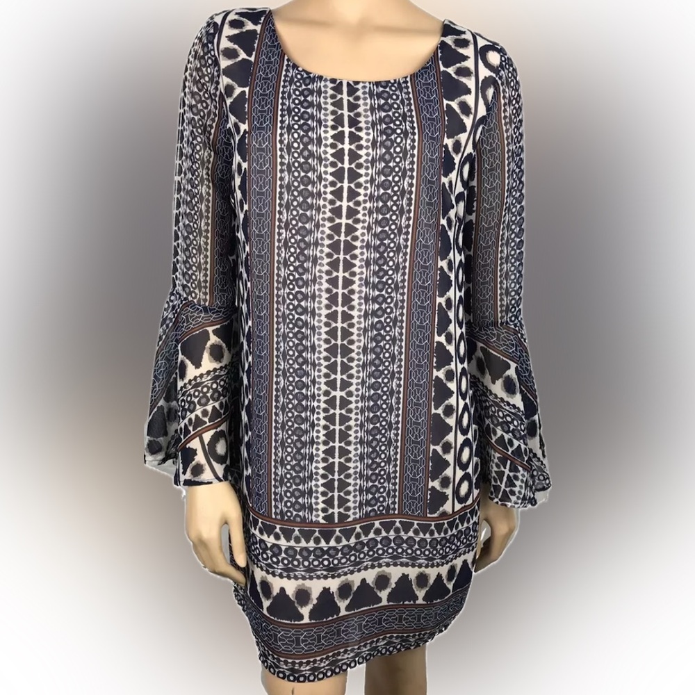 Pink Owl Long Bell Sleeve Scooped Back Boho Style Dress  Size Medium BOHO style